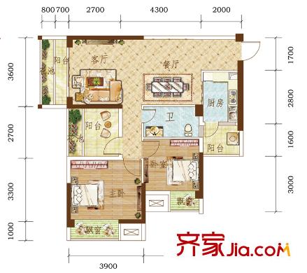 頤源居A-1棟03戶型 2室2廳1衛(wèi)