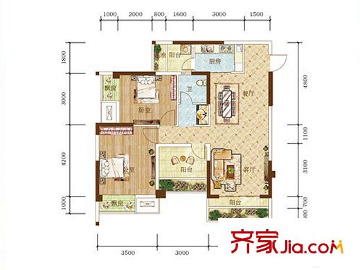 頤源居A2棟02戶型 2室2廳1衛(wèi)1廚