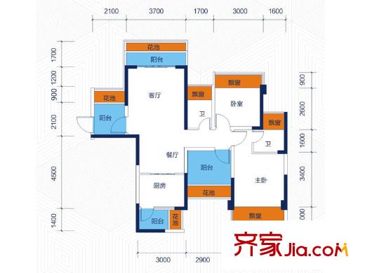 云星華府2號(hào)樓一單元02戶型 3室2廳2衛(wèi)1廚