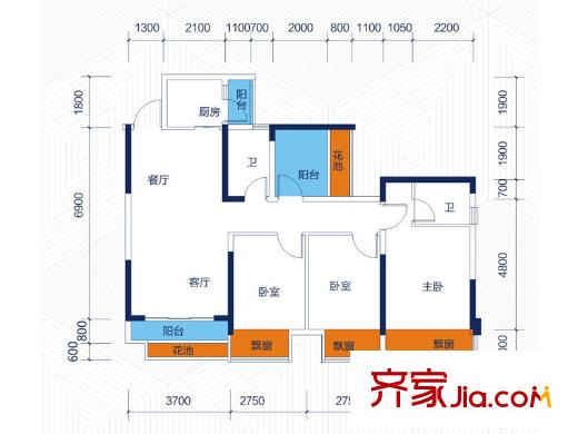 云星華府2號(hào)樓二單元05戶型 4室2廳2衛(wèi)1廚