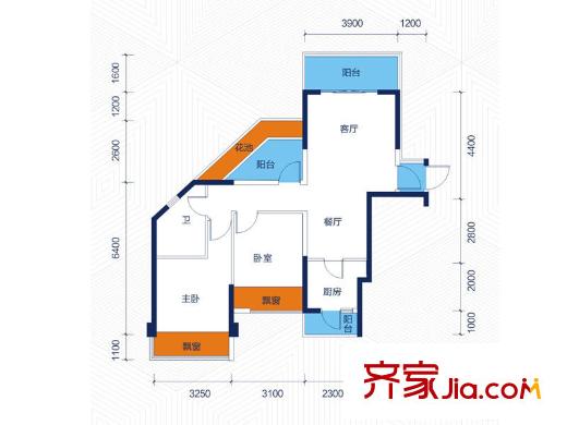 云星華府2號(hào)樓一單元01戶型 3室2廳1衛(wèi)1廚
