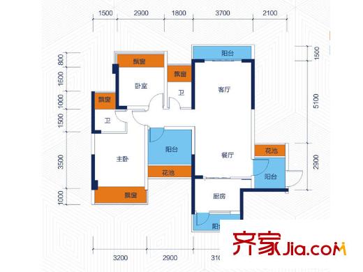 云星華府2號(hào)樓二單元01戶型 3室2廳2衛(wèi)1廚