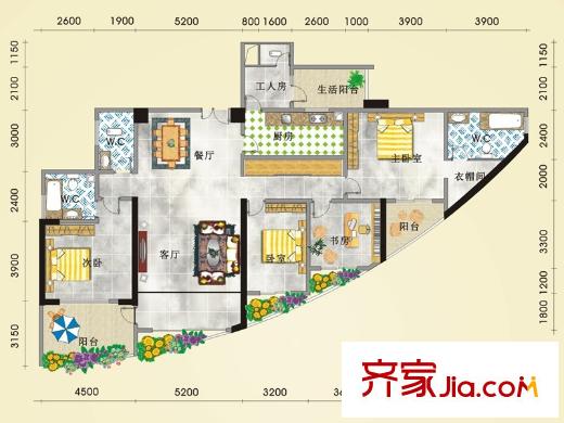 恒大蘋果園九瓏臺30#05、06戶型 5室2廳3衛(wèi)
