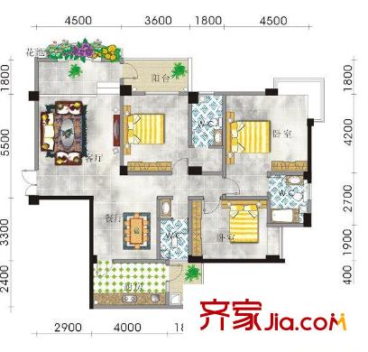 恒大蘋果園金23-05戶型(售完） 3室2廳3衛(wèi)1廚