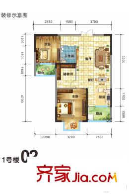 振寧星光廣場(chǎng)1號(hào)樓02戶(hù)型 3室2廳1衛(wèi)1廚