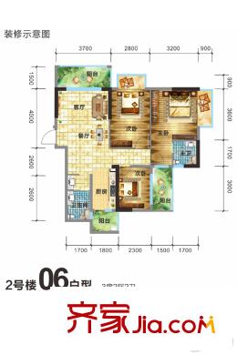 振寧星光廣場(chǎng)2號(hào)樓06戶(hù)型 3室2廳2衛(wèi)1廚