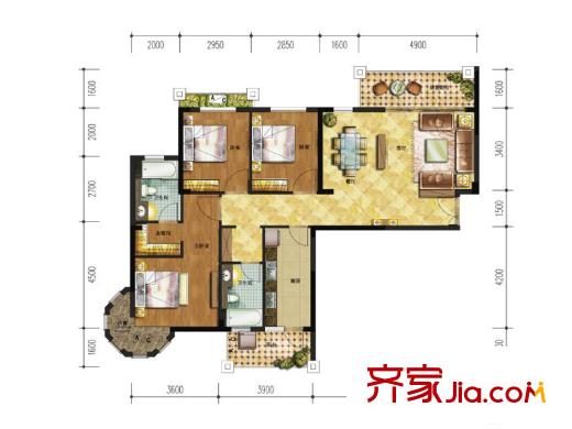 漢軍五象一號5#03戶型 3室2廳2衛(wèi)1廚