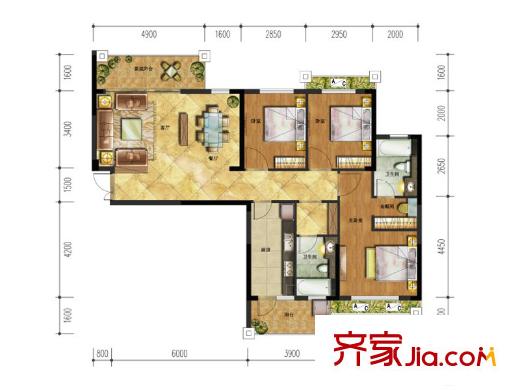 漢軍五象一號5#06戶型 3室2廳2衛(wèi)1廚
