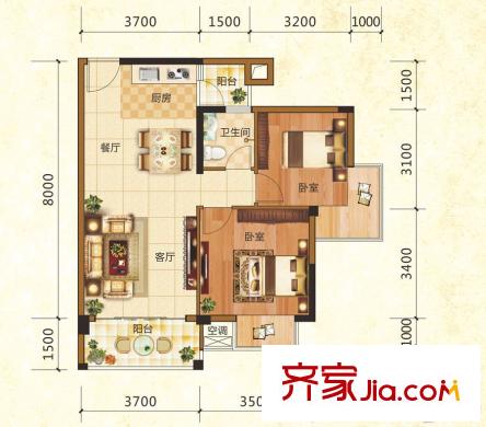鼎華福邸2#05/06戶型 2室2廳1衛(wèi)1廚