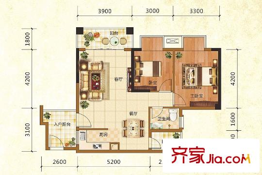 鼎華福邸3#A戶型 2室2廳1衛(wèi)1廚