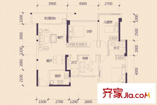 盛天青山郡3#一單元06/二單元05戶型 4室2廳2衛(wèi)1廚