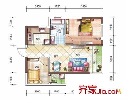 盛天時(shí)代1#、2#6戶型 2室2廳1衛(wèi)