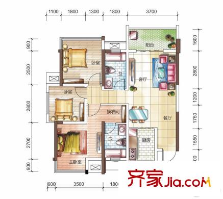 盛天時(shí)代1#、2#3戶型 3室2廳2衛(wèi)