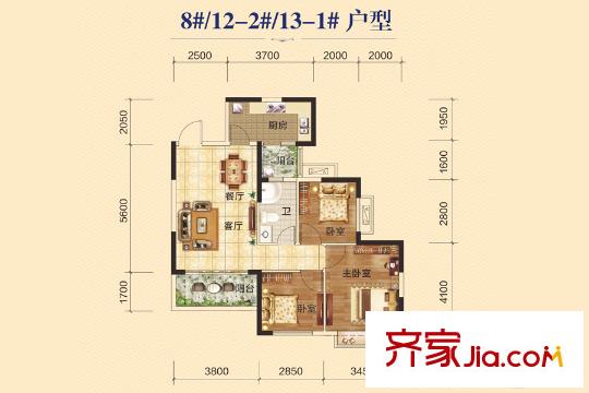恒大城8/12-2/13-1號(hào)樓戶型 3室2廳1衛(wèi)1廚