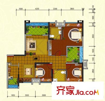 濱江御景A#-A3戶型 3室2廳2衛(wèi)1廚