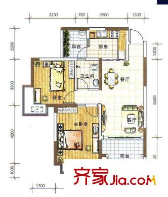 萊茵湖畔C1棟二單元08號房 2室2廳1衛(wèi)1廚