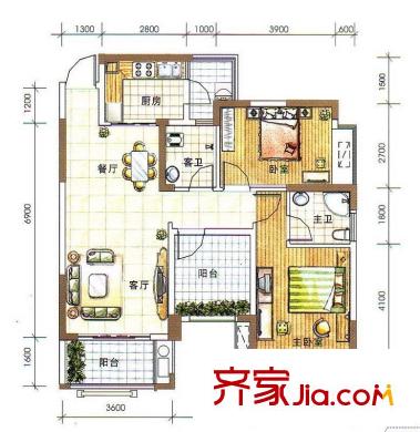 萊茵湖畔C1棟二單元06號房 2室2廳2衛(wèi)1廚