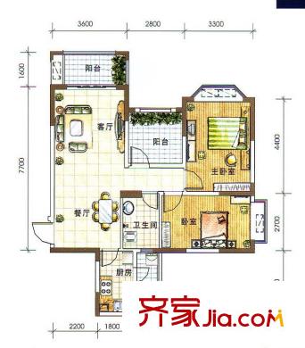 萊茵湖畔C1棟二單元02號房 2室2廳1衛(wèi)1廚