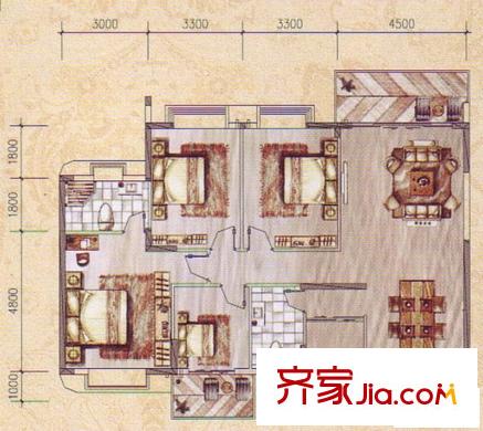 百花苑小區(qū)Aa-A Ac-A戶型 4室2廳2衛(wèi)1廚
