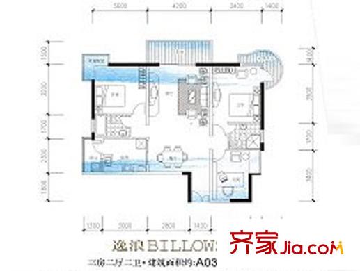 水岸都市逸浪A03戶型 3室2廳2衛(wèi)1廚