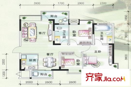 綠海云天11棟A戶型 3室2廳2衛(wèi)1廚