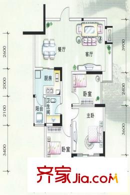 綠海云天11棟B戶型 3室2廳2衛(wèi)1廚