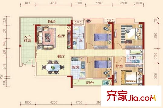 五洲國際C1戶型 4室2廳2衛(wèi)1廚