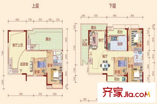 五洲國(guó)際E1戶型復(fù)式 5室2廳2衛(wèi)1廚