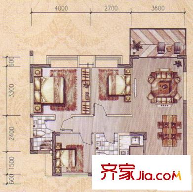 百花苑小區(qū)C-A戶型 3室2廳2衛(wèi)1廚