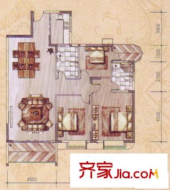 百花苑小區(qū)B-C戶型 3室2廳2衛(wèi)1廚