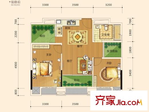 騁望劍橋郡A1/A2棟C戶型 2室2廳1衛(wèi)1廚