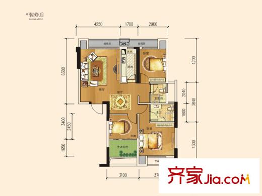 騁望劍橋郡E棟C戶型 3室2廳2衛(wèi)1廚