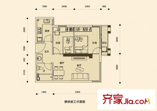 正恒國際廣場5#樓B-09戶型 1室2廳1衛(wèi)1廚