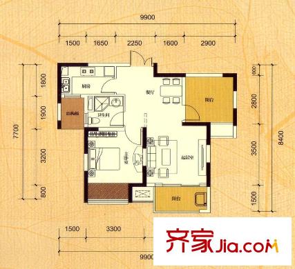 融晟公園大地A區(qū)3#樓2單元02戶型 1室2廳1衛(wèi)1廚