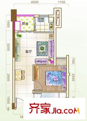 新隆青年城D戶型 1室1廳1衛(wèi)1廚