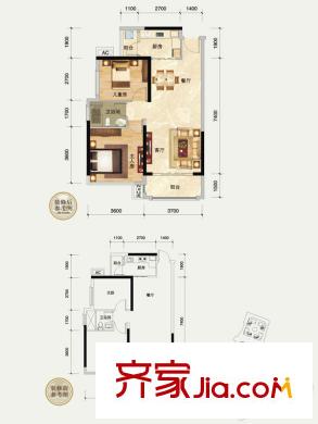 瀚林御景6#樓1單元02戶型 2室2廳1衛(wèi)1廚