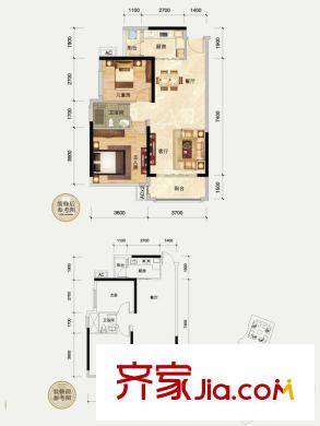瀚林御景6#樓2單元02戶型 2室2廳1衛(wèi)1廚