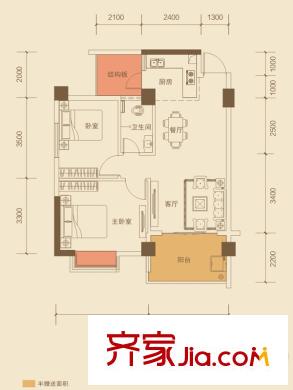 榮耀江南11號樓03戶型 2室2廳1衛(wèi)1廚