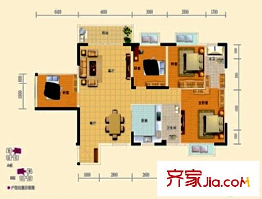 奔騰安吉苑A戶型 4室2廳2衛(wèi)1廚