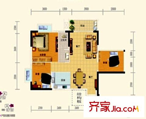 奔騰安吉苑B戶型 3室2廳1衛(wèi)1廚