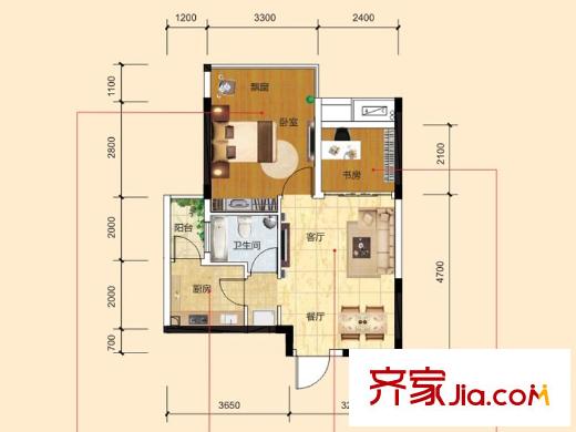 江宇世紀(jì)城7號(hào)樓06號(hào)戶(hù)型 2室1廳1衛(wèi)1廚