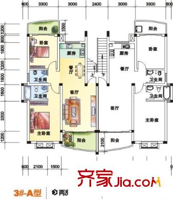 花樣年華3#-A型 2室2廳2衛(wèi)1廚