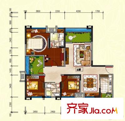 濱江御景A#-A1戶型 3室2廳2衛(wèi)1廚