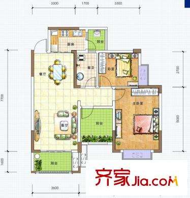 萊茵湖畔C3棟1單元06號房戶型 2室2廳1衛(wèi)1廚