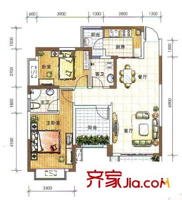 萊茵湖畔C1棟一單元08號房 2室2廳2衛(wèi)1廚