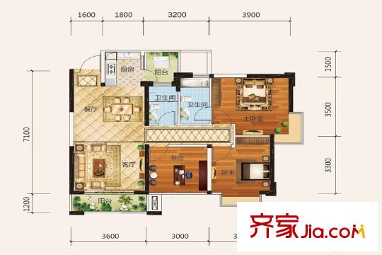 萬匯華府3號樓01/07戶型 3室2廳2衛(wèi)1廚