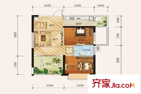 萬匯華府3號樓02/03戶型 2室2廳1衛(wèi)1廚