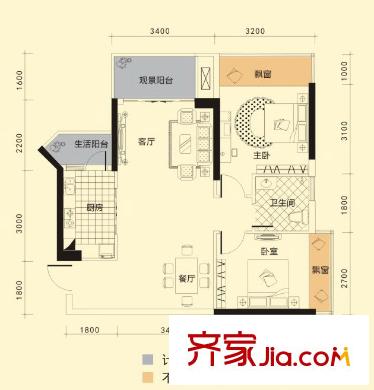 江宇世紀(jì)城1#1單元07、2單元03戶(hù)型（標(biāo)準(zhǔn)層） 2室2廳1衛(wèi)1廚