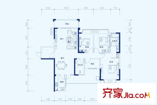 玫瑰園幸福灣A1-2-02戶型 4室2廳2衛(wèi)1廚