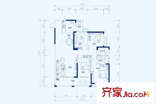 玫瑰園幸福灣A1-2-03戶型 4室2廳2衛(wèi)1廚